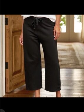 Frank & Eileen Catherine Crop Wide Leg Sweatpants Black Cotton LAB634TF Size XS